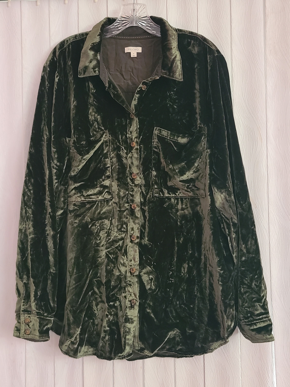 Pilcro XL Green Velvet Boho Holiday Work Dark Witchy Whimsigoth Button Down Top